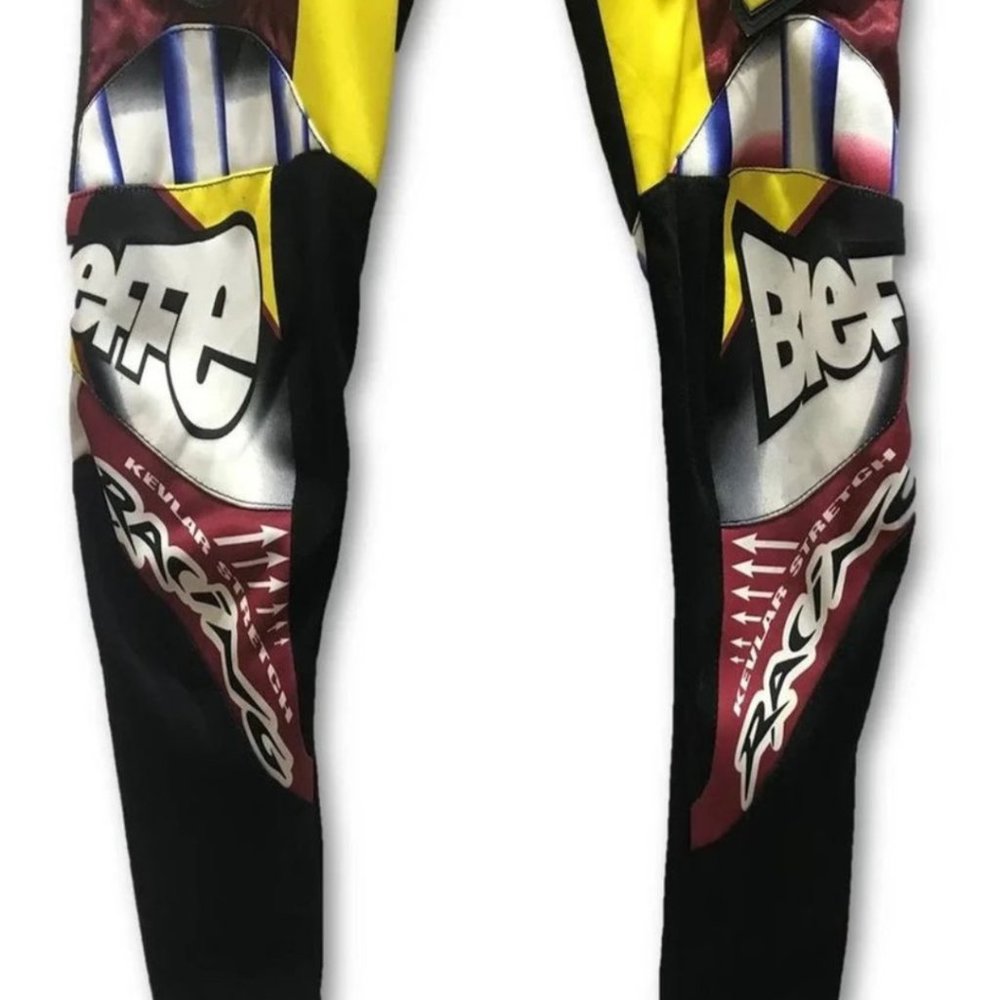 Pants Vintage Team Bieffe Motorcross Racing Pants 32 x 31 Maroon/yellow/black - Picture 5 of 6